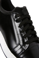 Erkek Siyah Bağcıklı Deri Sneaker | Derimod
