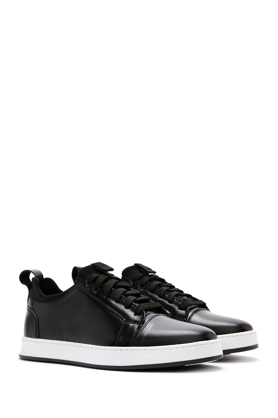 Erkek Siyah Bağcıklı Deri Sneaker