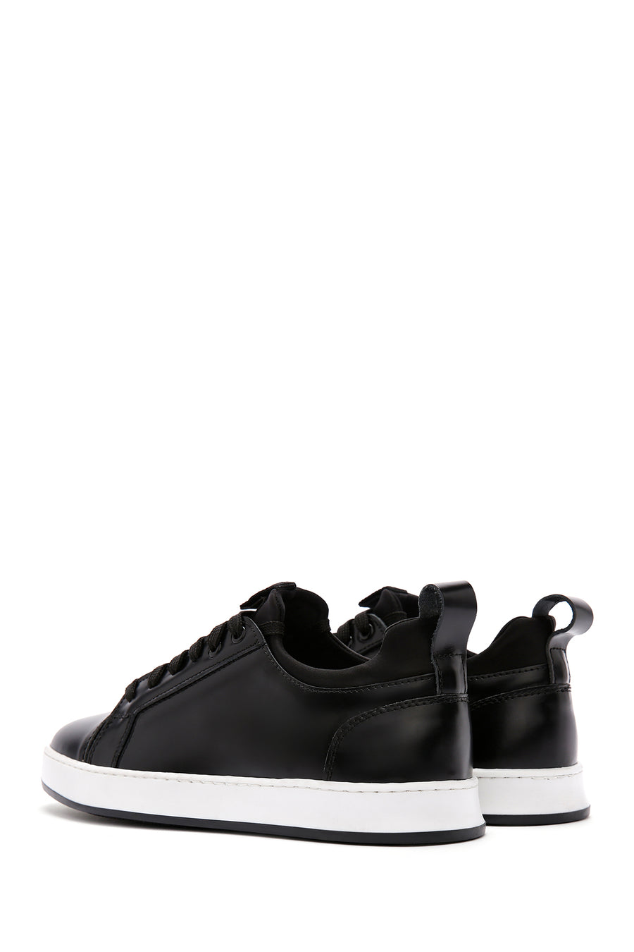 Erkek Siyah Bağcıklı Deri Sneaker