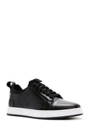 Erkek Siyah Bağcıklı Deri Sneaker | Derimod