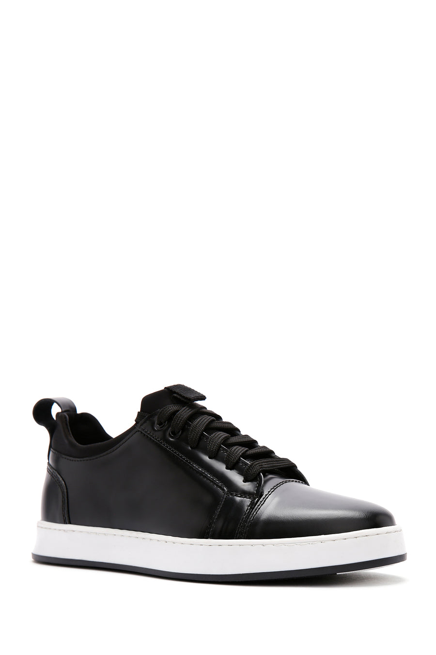 Erkek Siyah Bağcıklı Deri Sneaker