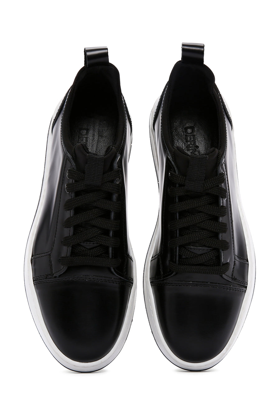 Erkek Siyah Bağcıklı Deri Sneaker