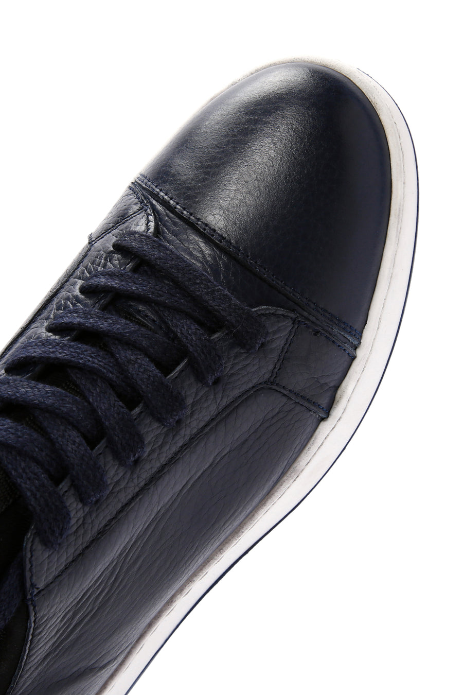 Erkek Lacivert Bağcıklı Deri Sneaker