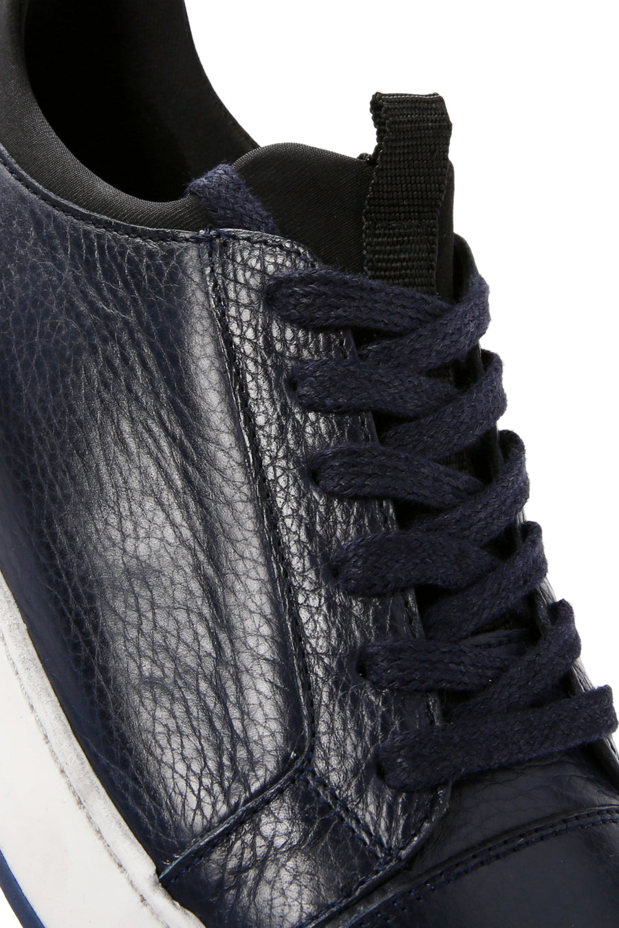 Erkek Lacivert Bağcıklı Deri Sneaker