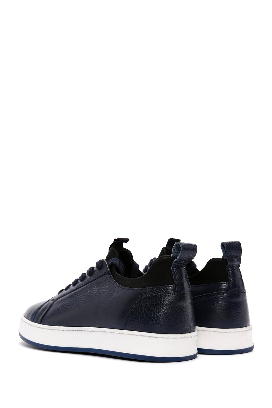 Erkek Lacivert Bağcıklı Deri Sneaker