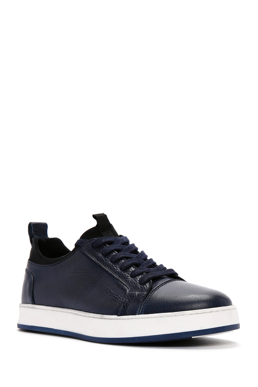 Erkek Lacivert Bağcıklı Deri Sneaker