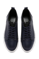 Erkek Lacivert Bağcıklı Deri Sneaker | Derimod