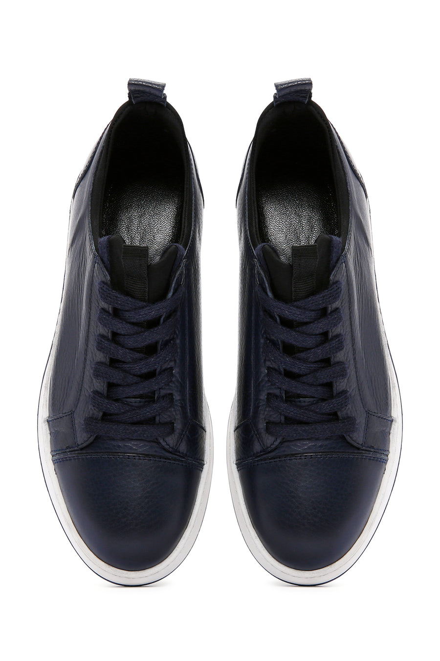 Erkek Lacivert Bağcıklı Deri Sneaker