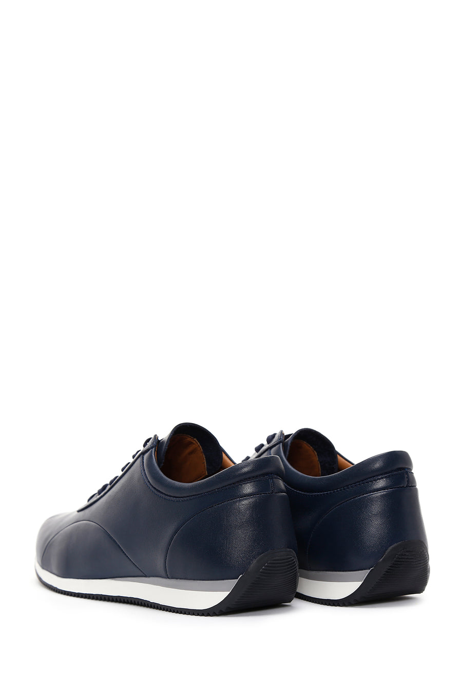 Erkek Lacivert Bağcıklı Deri Casual Sneaker