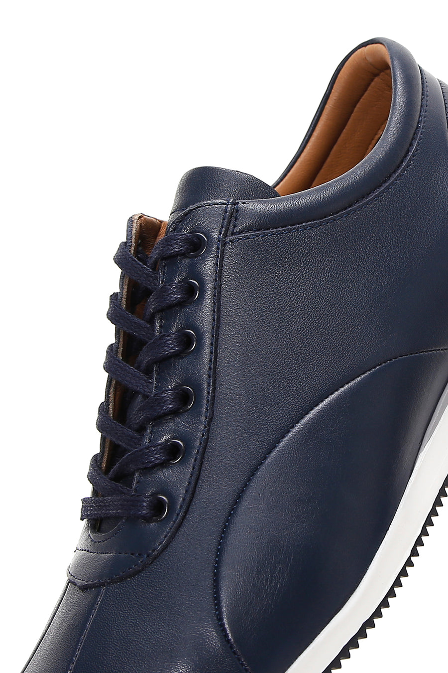 Erkek Lacivert Bağcıklı Deri Casual Sneaker