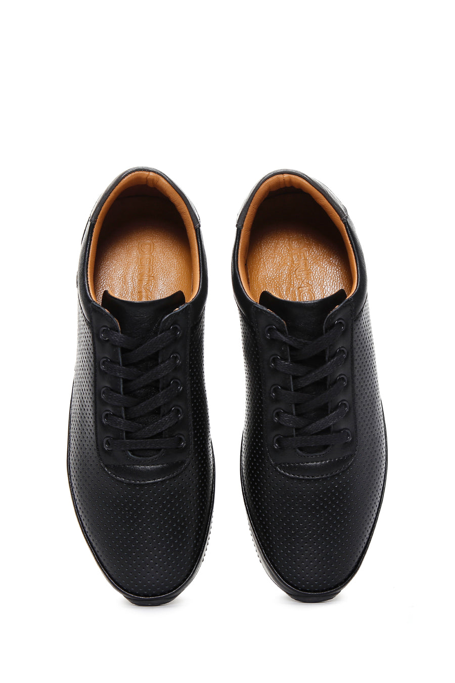 Erkek Siyah Bağcıklı Deri Casual Sneaker