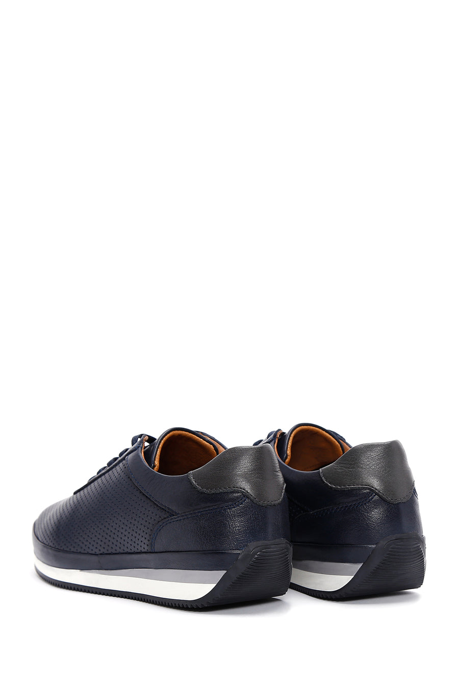 Erkek Lacivert Bağcıklı Deri Casual Sneaker