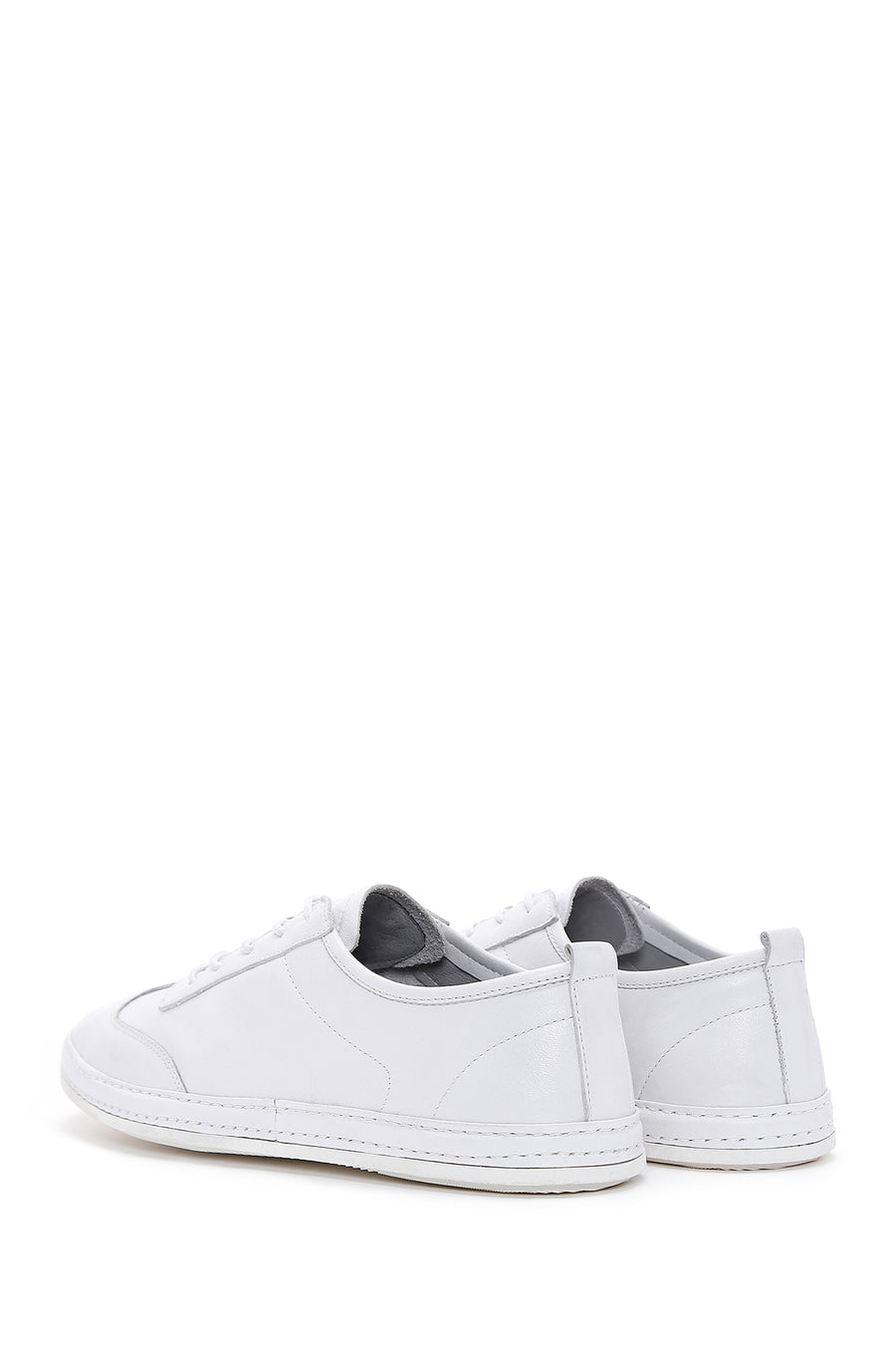 Erkek Beyaz Bağcıklı Deri Sneaker