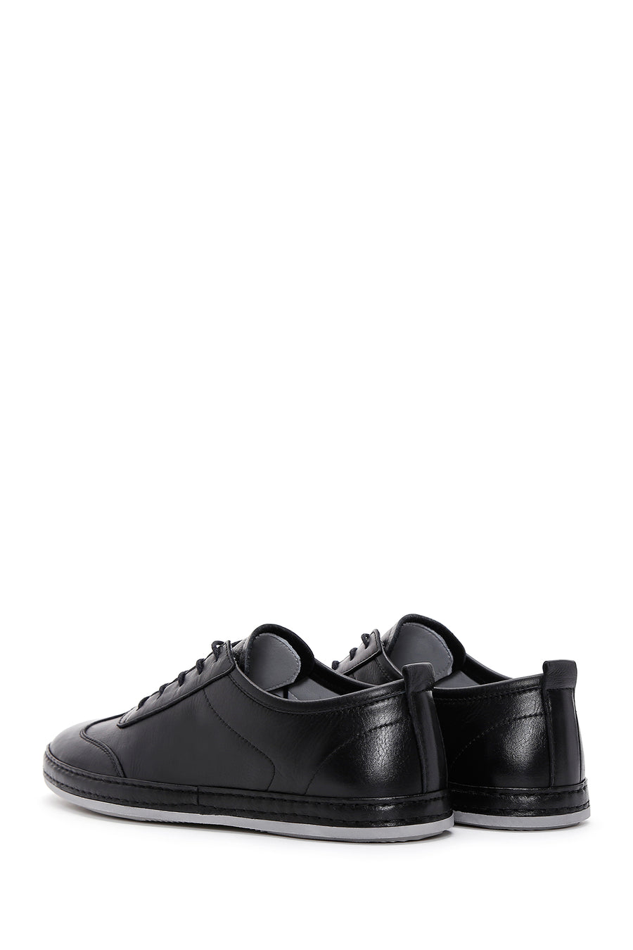 Erkek Siyah Bağcıklı Deri Sneaker