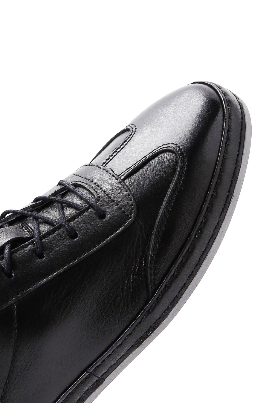 Erkek Siyah Bağcıklı Deri Sneaker