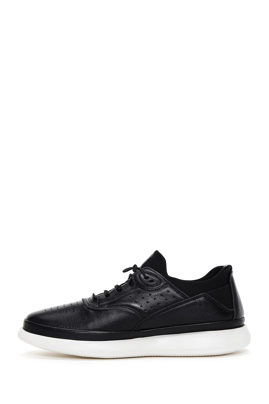 Erkek Siyah Bağcıklı Deri Sneaker