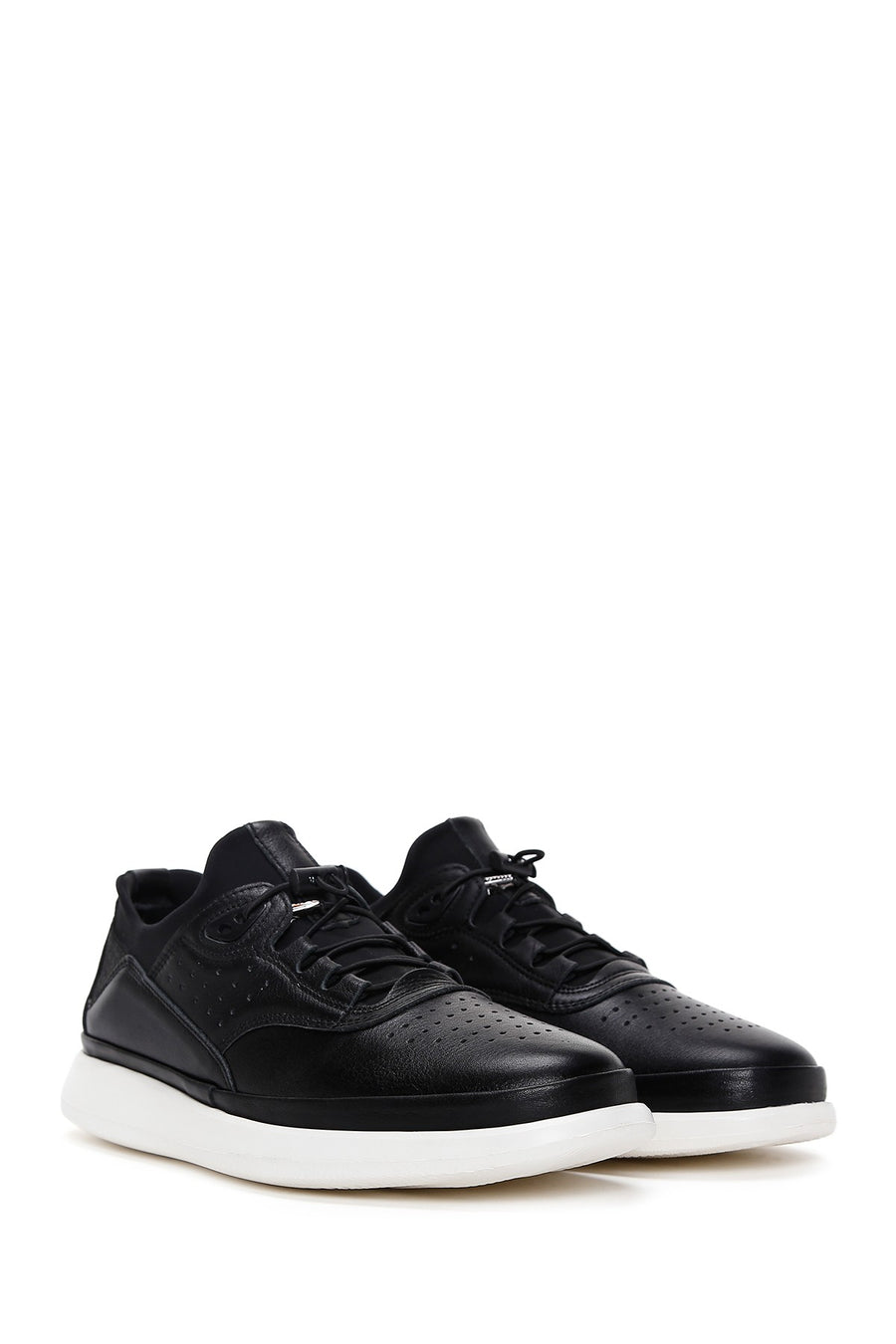 Erkek Siyah Bağcıklı Deri Sneaker