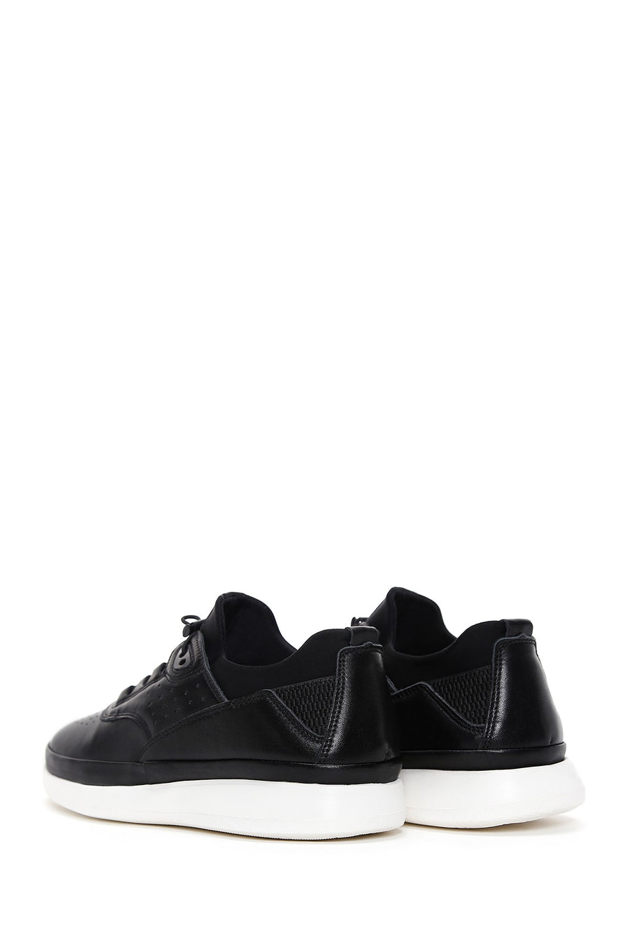 Erkek Siyah Bağcıklı Deri Sneaker