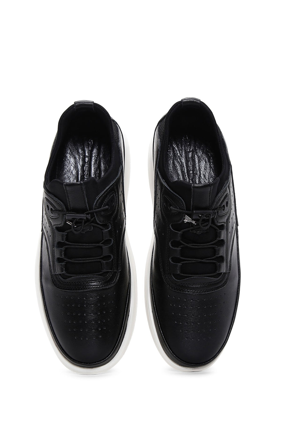 Erkek Siyah Bağcıklı Deri Sneaker