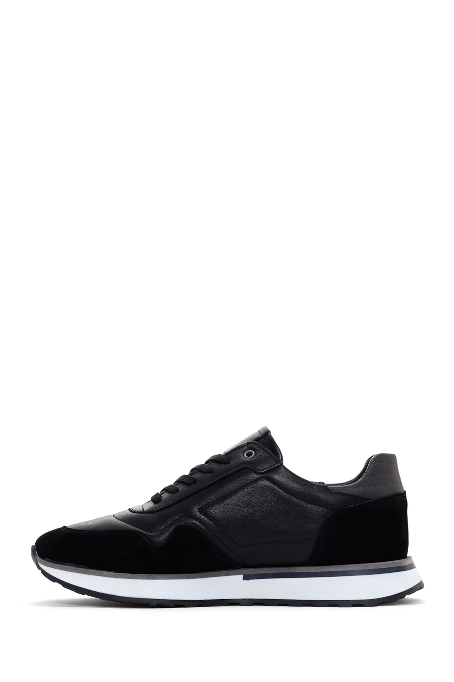 Men's Black Thick Sole Lace-up Leather Casual Sneaker