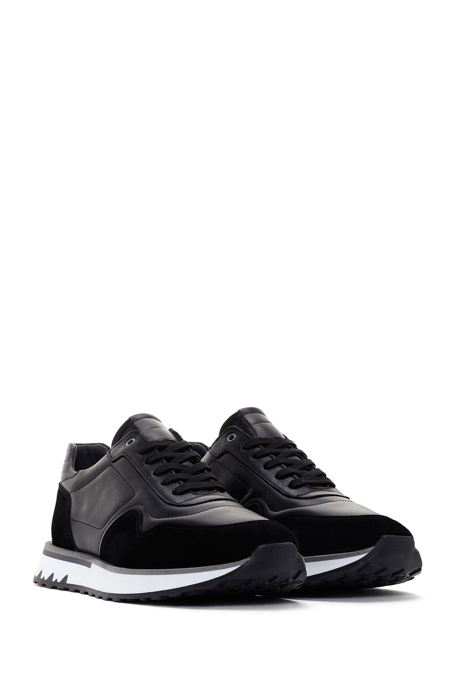 Men's Black Thick Sole Lace-up Leather Casual Sneaker