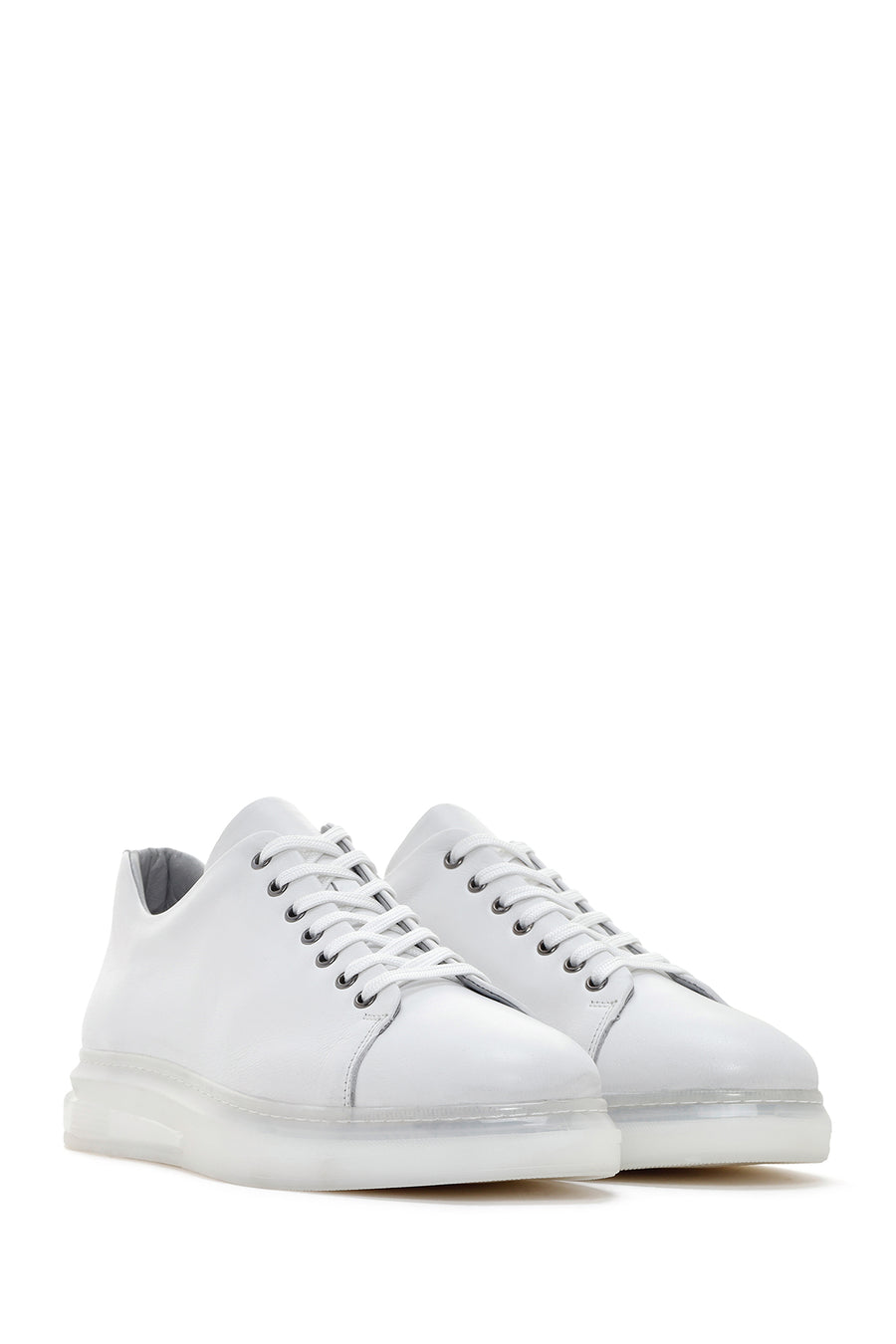 Men's White Thick Sole Lace Up Leather Sneaker