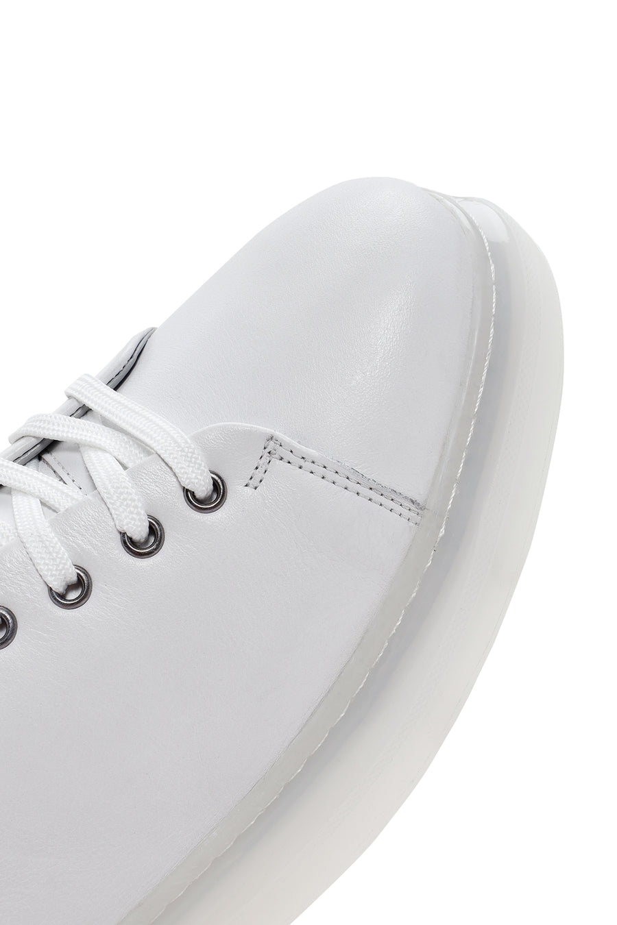 Men's White Thick Sole Lace Up Leather Sneaker