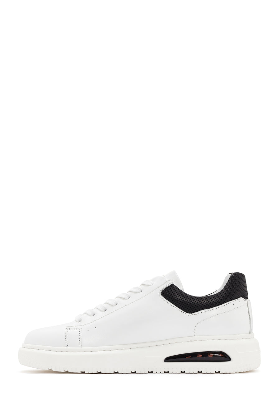 Erkek Beyaz Kalın Tabanlı Bağcıklı Deri Sneaker