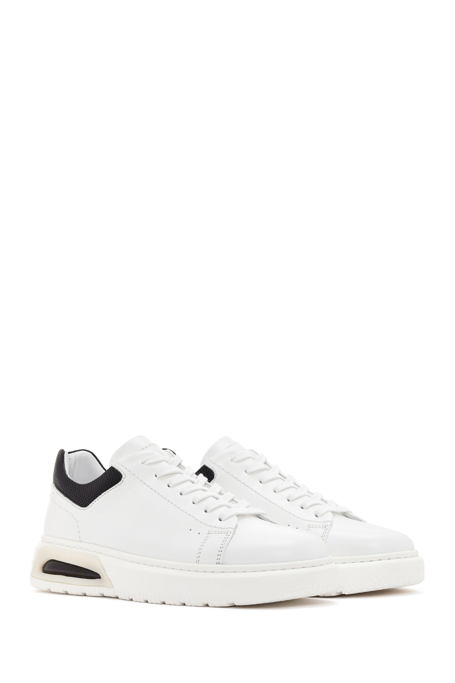 Erkek Beyaz Kalın Tabanlı Bağcıklı Deri Sneaker