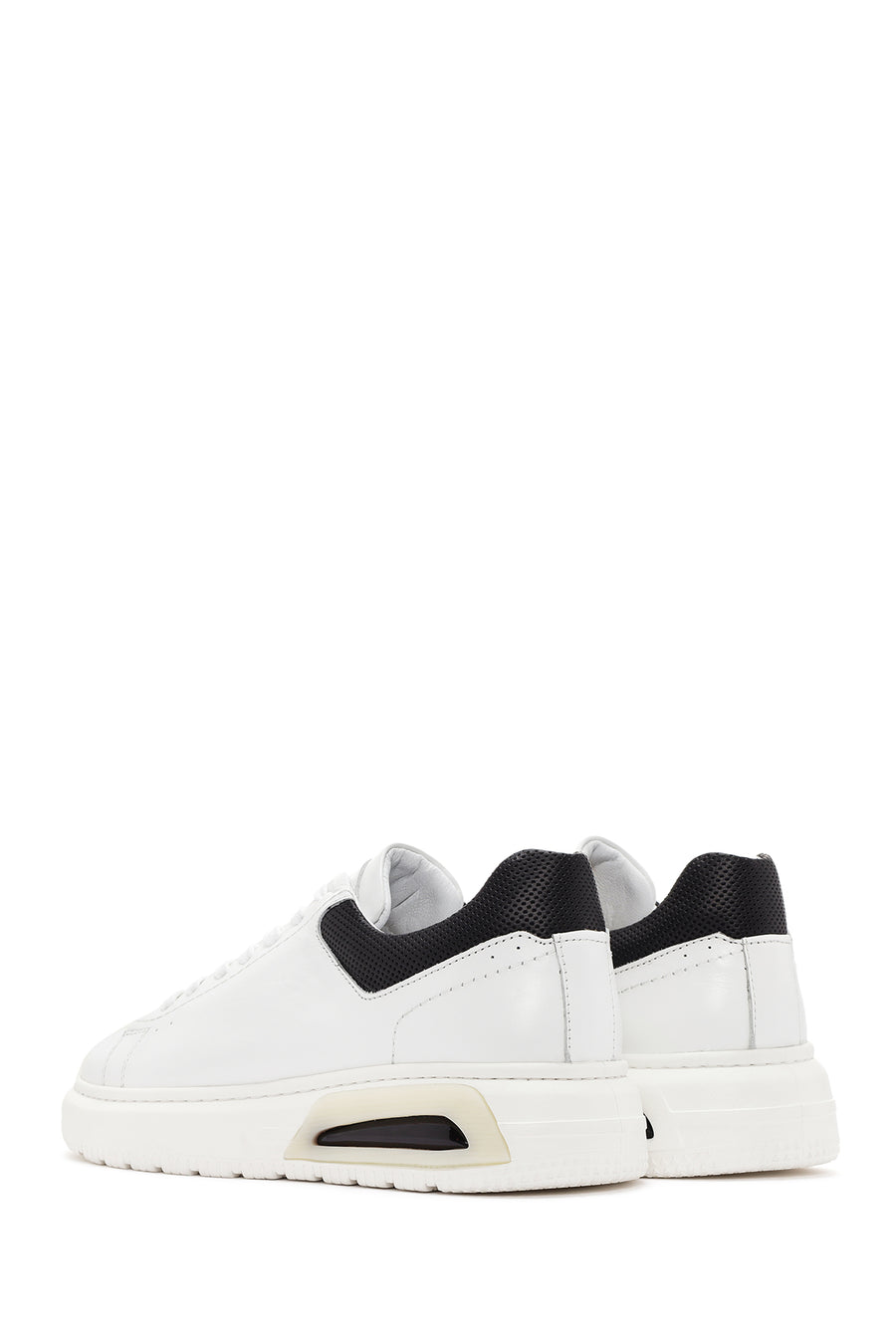 Erkek Beyaz Kalın Tabanlı Bağcıklı Deri Sneaker
