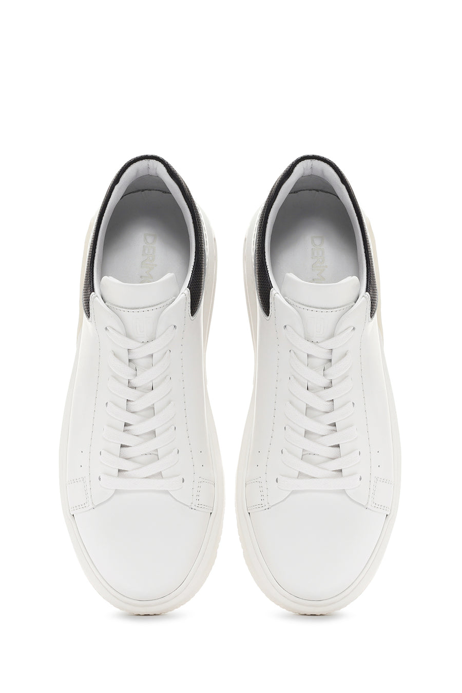 Erkek Beyaz Kalın Tabanlı Bağcıklı Deri Sneaker