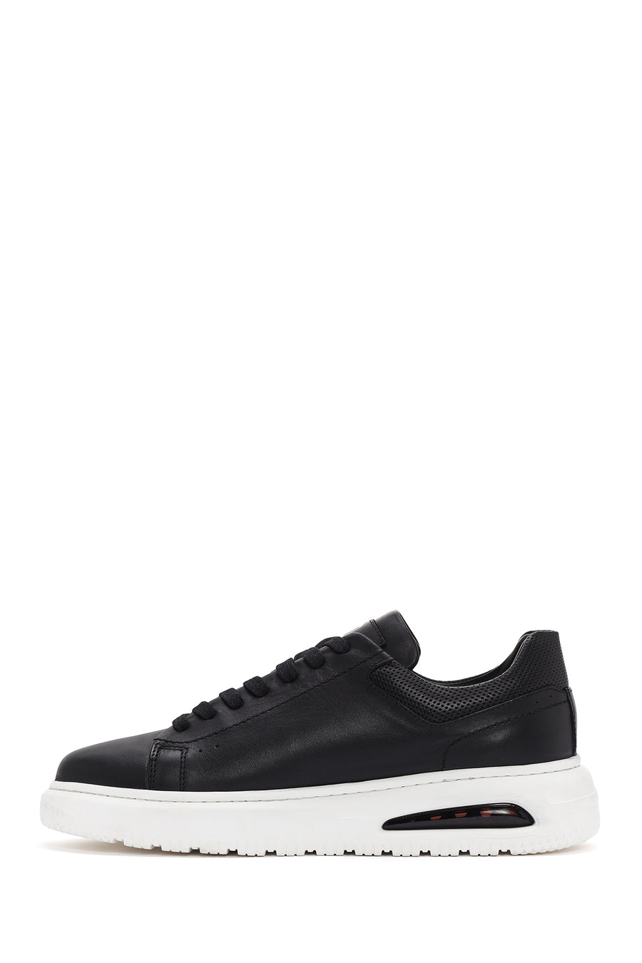 Erkek Siyah Kalın Tabanlı Bağcıklı Deri Sneaker