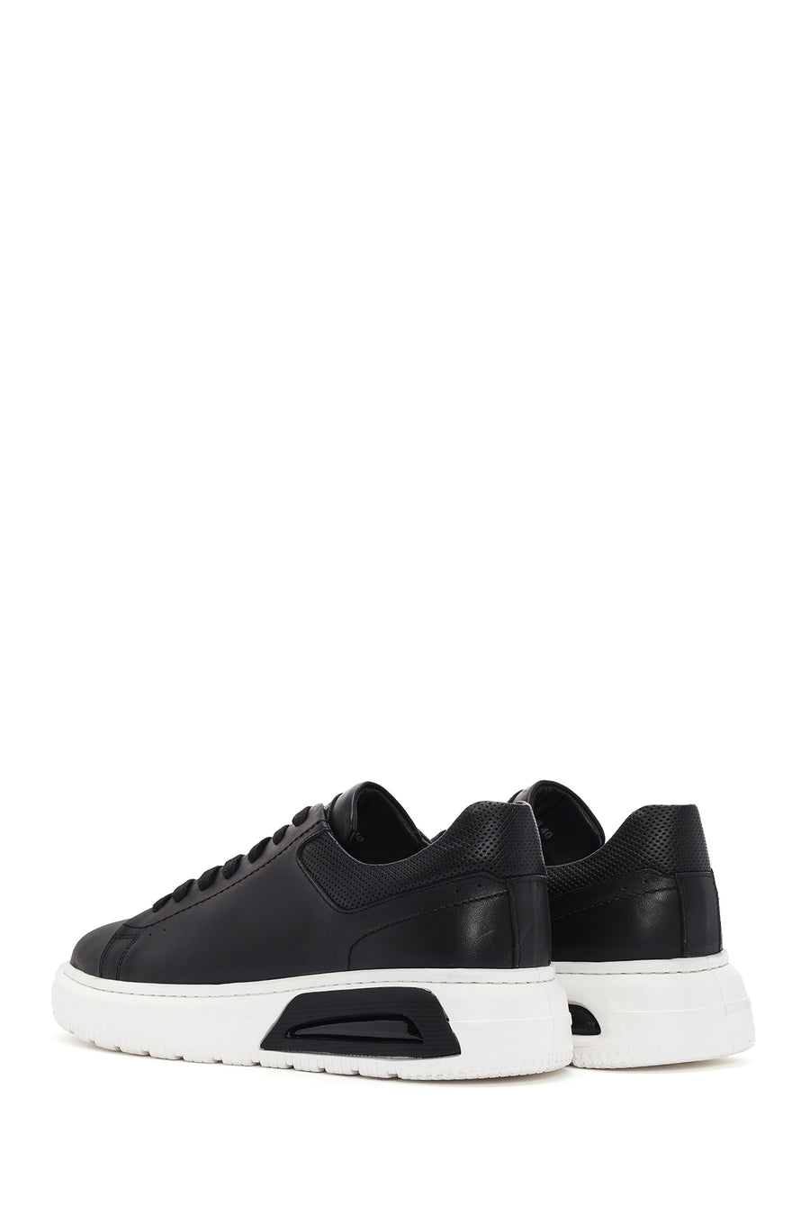 Erkek Siyah Kalın Tabanlı Bağcıklı Deri Sneaker