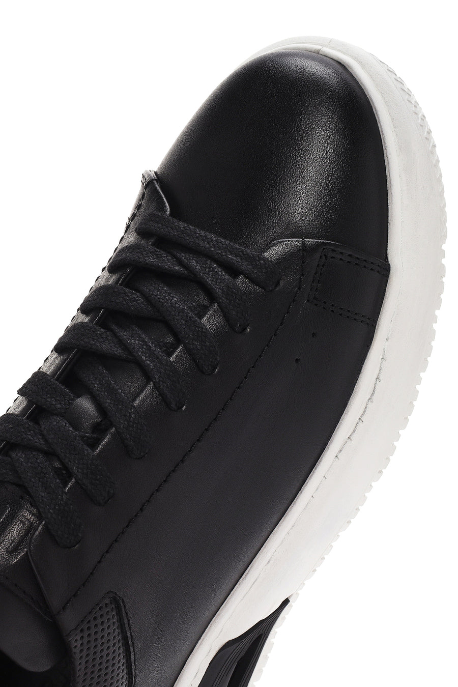 Erkek Siyah Kalın Tabanlı Bağcıklı Deri Sneaker