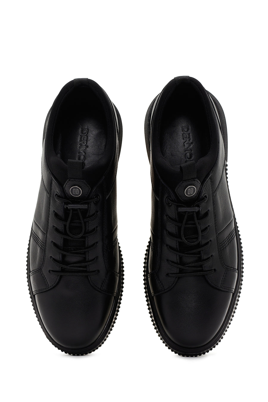 Erkek Siyah Bağcıklı Deri Sneaker