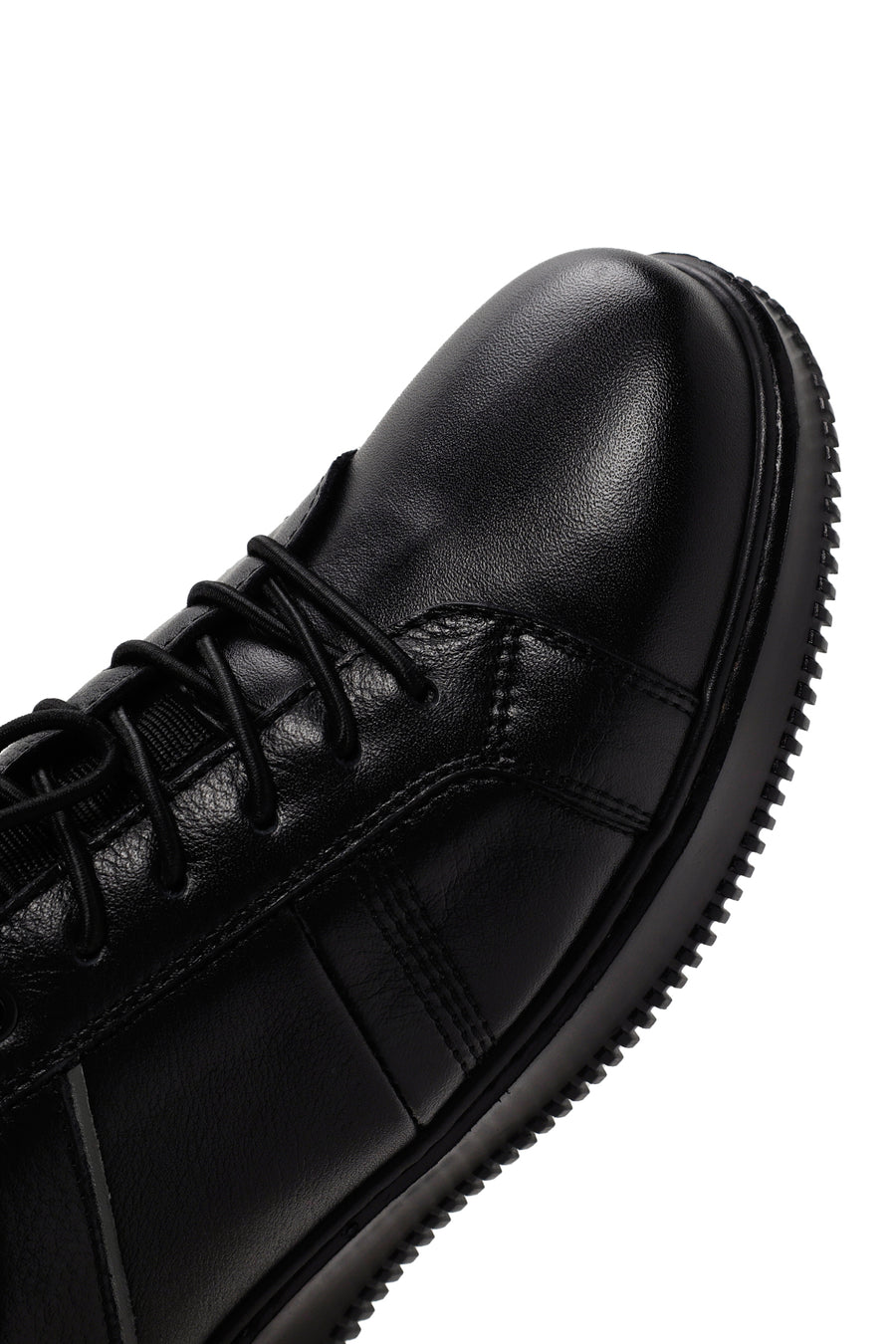 Erkek Siyah Bağcıklı Deri Sneaker