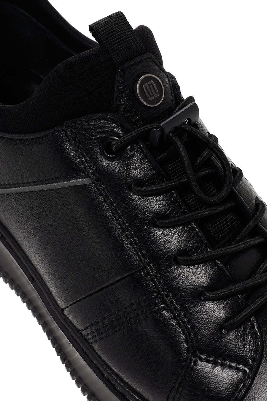 Erkek Siyah Bağcıklı Deri Sneaker