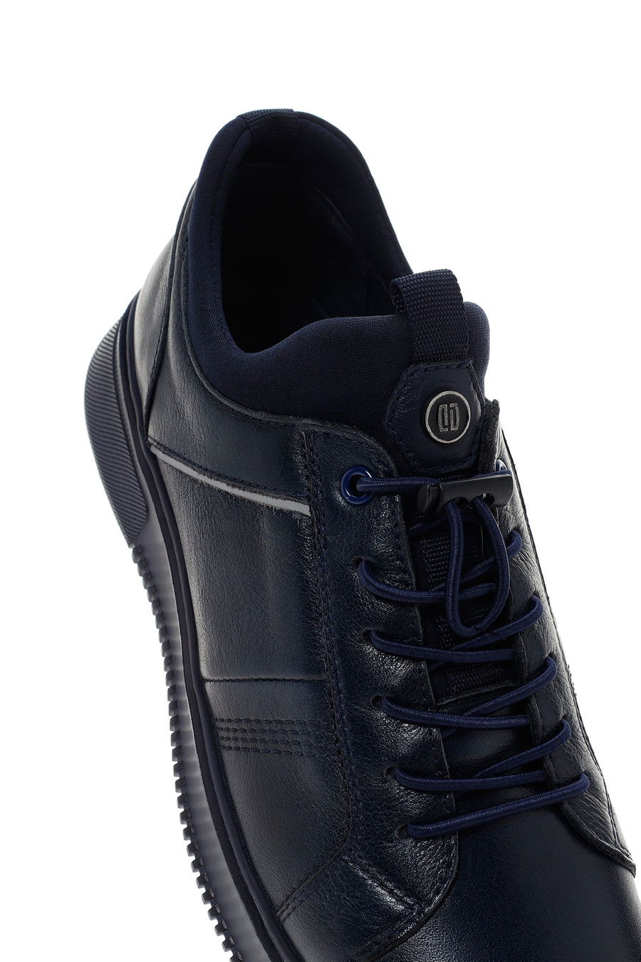 Erkek Lacivert Bağcıklı Deri Sneaker