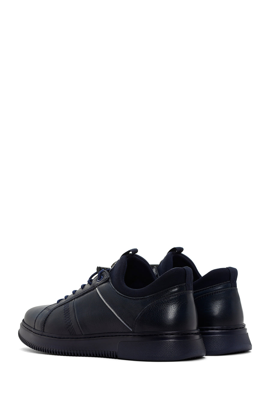 Erkek Lacivert Bağcıklı Deri Sneaker