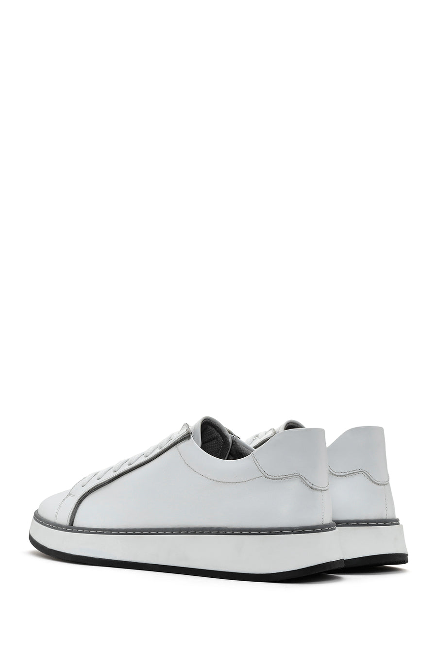 Erkek Beyaz Bağcıklı Deri Sneaker