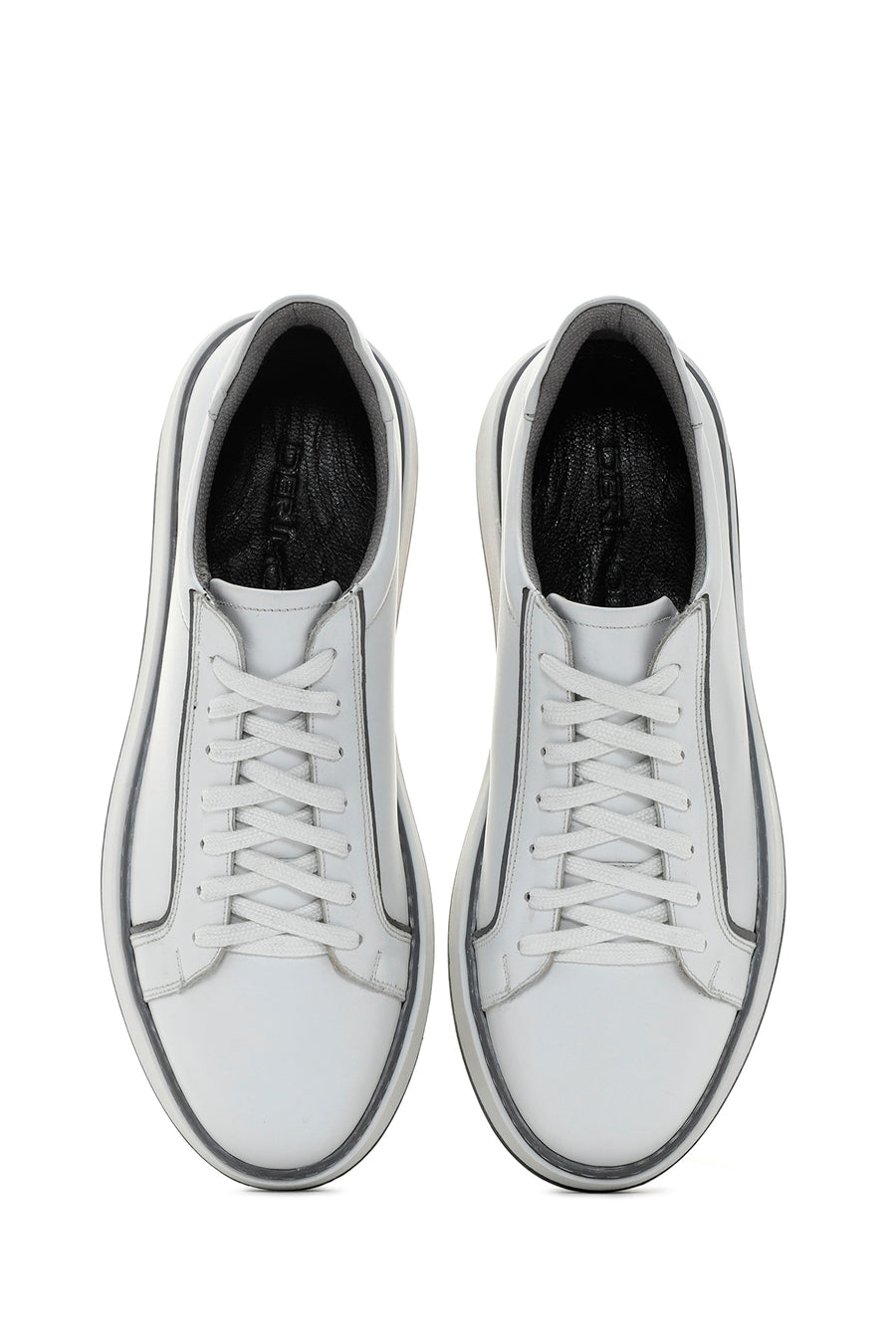Erkek Beyaz Bağcıklı Deri Sneaker