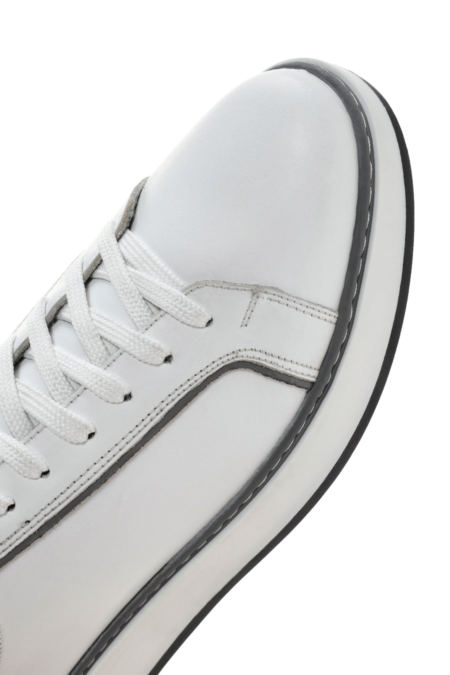 Erkek Beyaz Bağcıklı Deri Sneaker