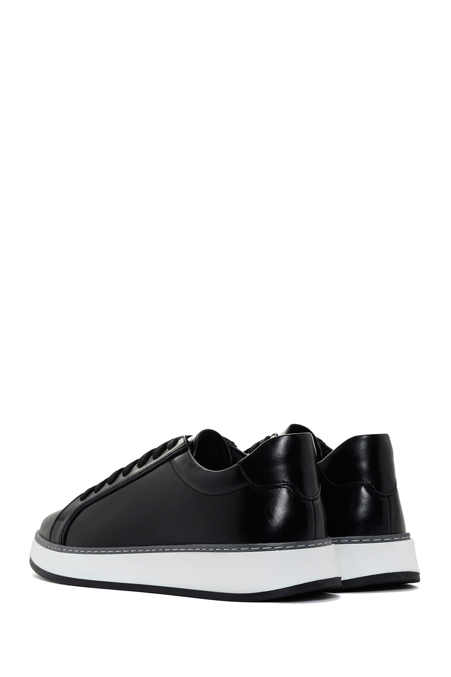 Erkek Siyah Bağcıklı Deri Sneaker