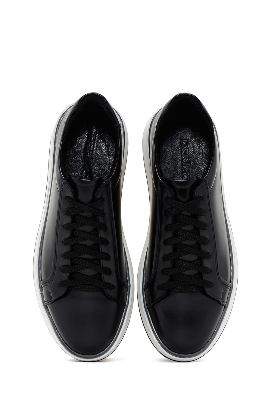 Erkek Siyah Bağcıklı Deri Sneaker
