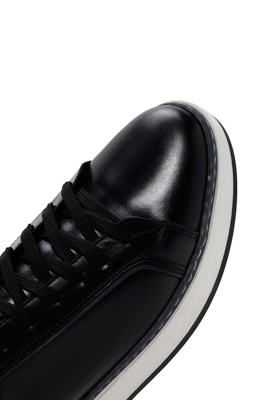 Erkek Siyah Bağcıklı Deri Sneaker
