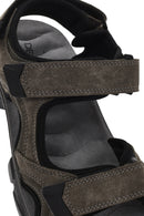 Men's Green Strap Nubuck Leather Casual Sandals | Derimod