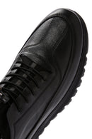 Erkek Siyah Bağcıklı Deri Casual Sneaker | Derimod