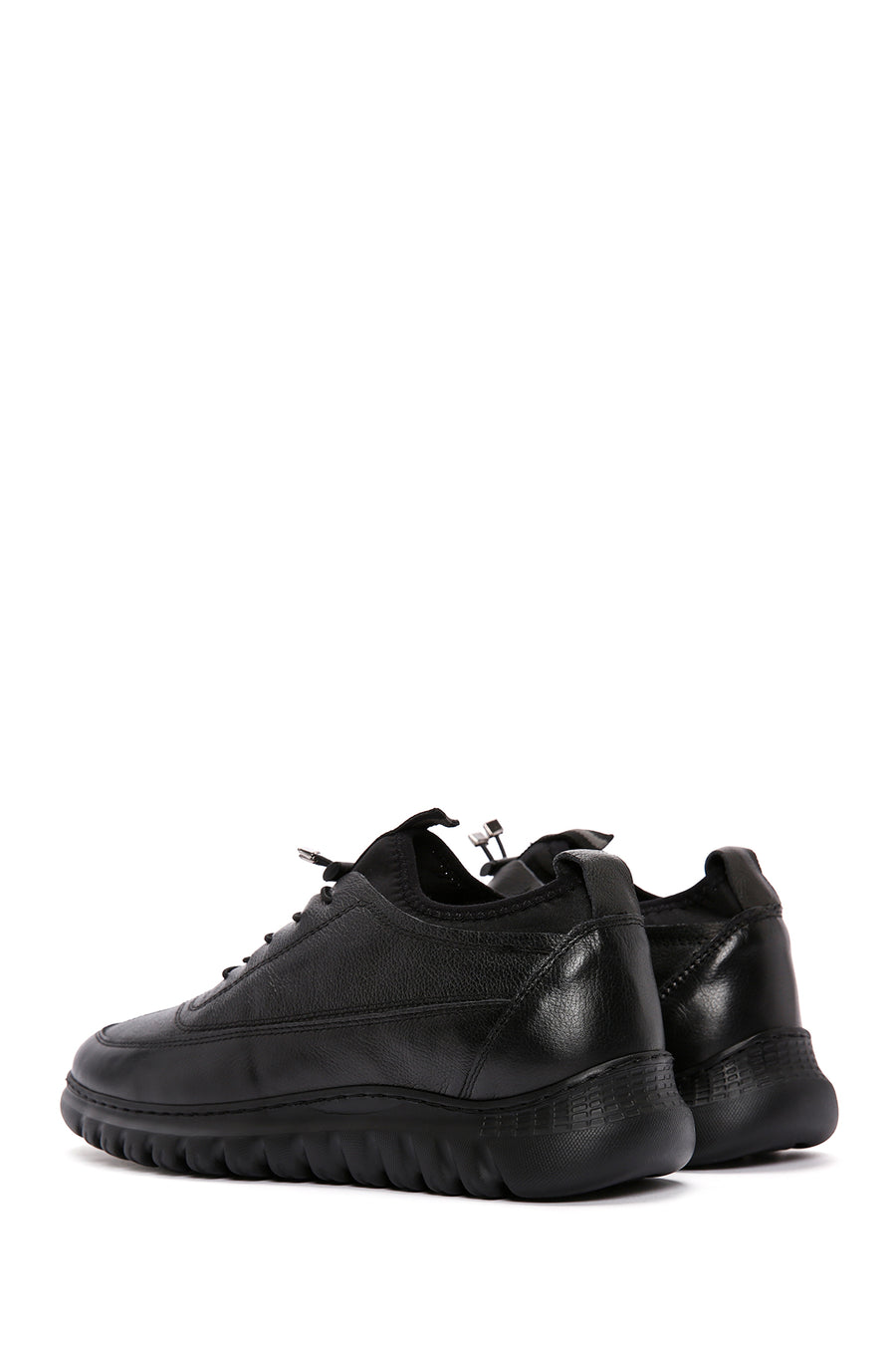 Erkek Siyah Bağcıklı Deri Casual Sneaker