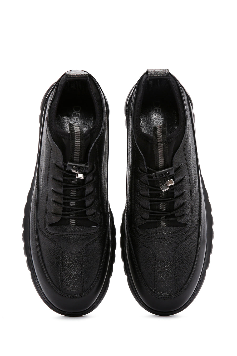 Erkek Siyah Bağcıklı Deri Casual Sneaker