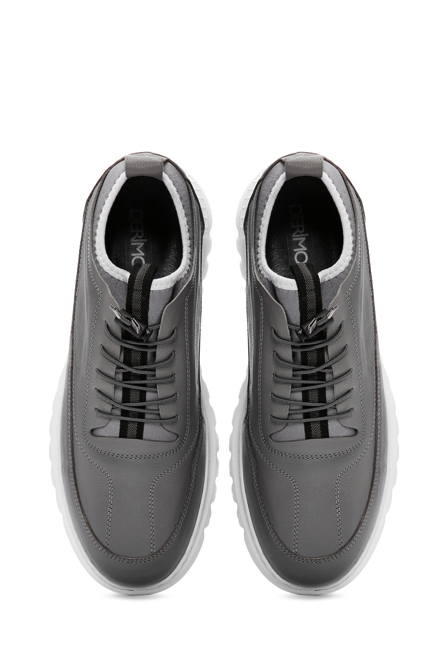 Erkek Gri Bağcıklı Deri Casual Sneaker